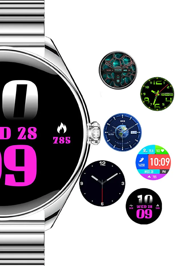 Ultra Thin Akıllı Saat Yuvarlak Çelik Kasa Metal Kordon